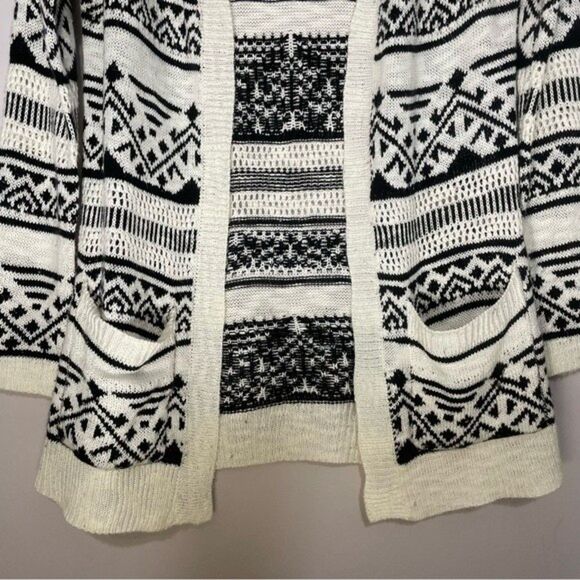 Pink Rose M open front cotton blend black white aztec print longline cardigan - Picture 4 of 11